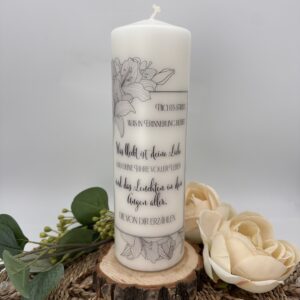 Trauerkerze "Lilien-Frame" mit Wunschtext