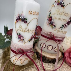 Taufkerze "Flowerheart" brombeer & lila – Bild 7