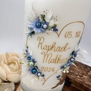 Taufkerze "Flowerheart" blau & grün – Bild 5