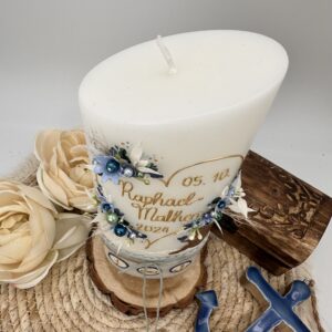 Taufkerze "Flowerheart" blau & grün – Bild 4
