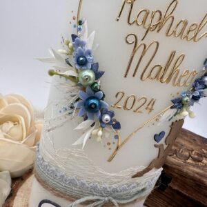 Taufkerze "Flowerheart" blau & grün – Bild 3