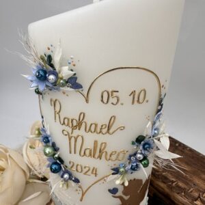Taufkerze "Flowerheart" blau & grün – Bild 2