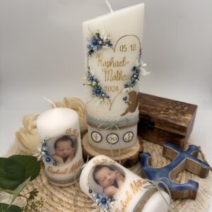 Taufkerze "Flowerheart" blau & grün – Bild 7