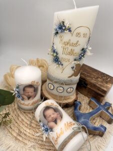 Taufkerze "Flowerheart" blau & grün – Bild 9