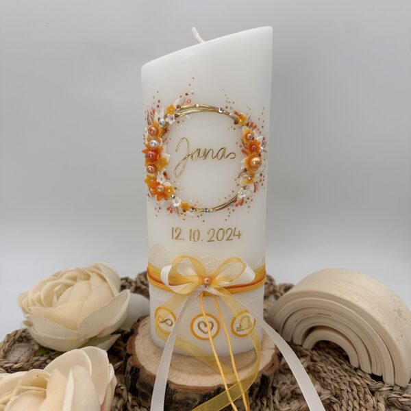 Taufkerze "Flowerloop" gelb & orange