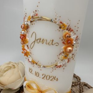 Taufkerze "Flowerloop" gelb & orange – Bild 2