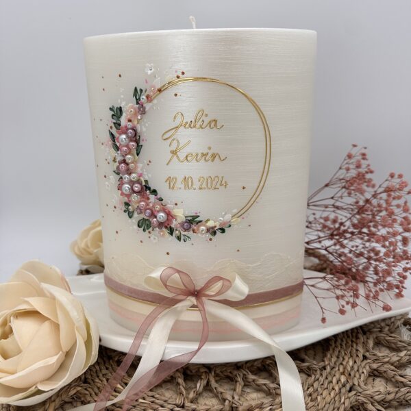 Hochzeitskerze "Flowerloop" Dusty Rose