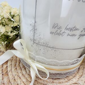 Kerze im Glas mit Gravur "Funkelrahmen" – Bild 4