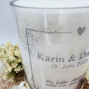 Kerze im Glas mit Gravur "Funkelrahmen" – Bild 5