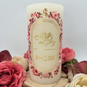 Hochzeitskerze "Wildflower Chic" rosa & rot