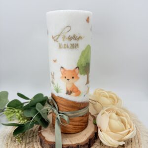 Holzkerze 25 cm "Tiere des Waldes" mit Veredelung