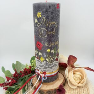 Hochzeitskerze "Trockenblumen" Mohnblumenzauber