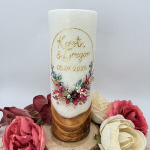 Hochzeitskerze "Blättertraum" raspberry & eucalyptus