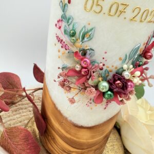 Hochzeitskerze "Blättertraum" raspberry & eucalyptus – Bild 4