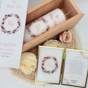Kerzenverpackung "Blütenkranz" zartrosa & Olive – Bild 4