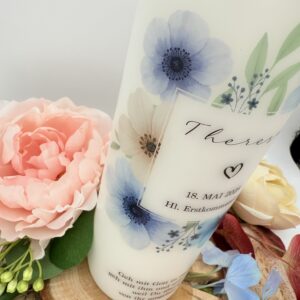Taufkerze "Dusty Flowerframe" blau & rosa – Bild 3