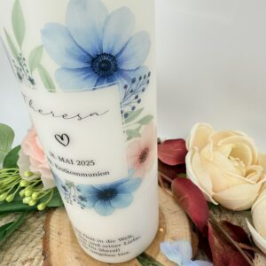 Taufkerze "Dusty Flowerframe" blau & rosa – Bild 2