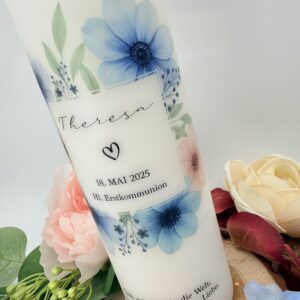 Taufkerze "Dusty Flowerframe" blau & rosa – Bild 4