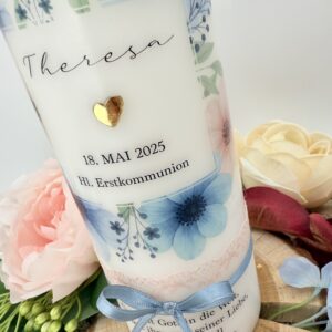 Taufkerze "Dusty Flowers" blau & rosa – Bild 3