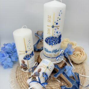 Taufkerze "Fisch" blau & gold – Bild 5