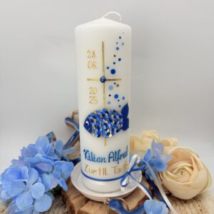 Taufkerze "Fisch" blau & gold