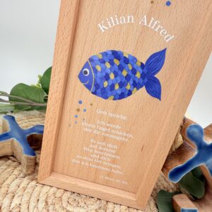 Taufkerze "Fisch" blau & gold – Bild 7