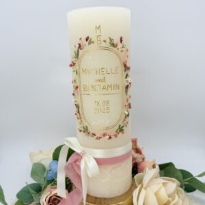 Hochzeitskerze "Wildflower Chic" rosa & creme