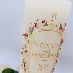 Hochzeitskerze "Wildflower Chic" rosa & creme – Bild 3