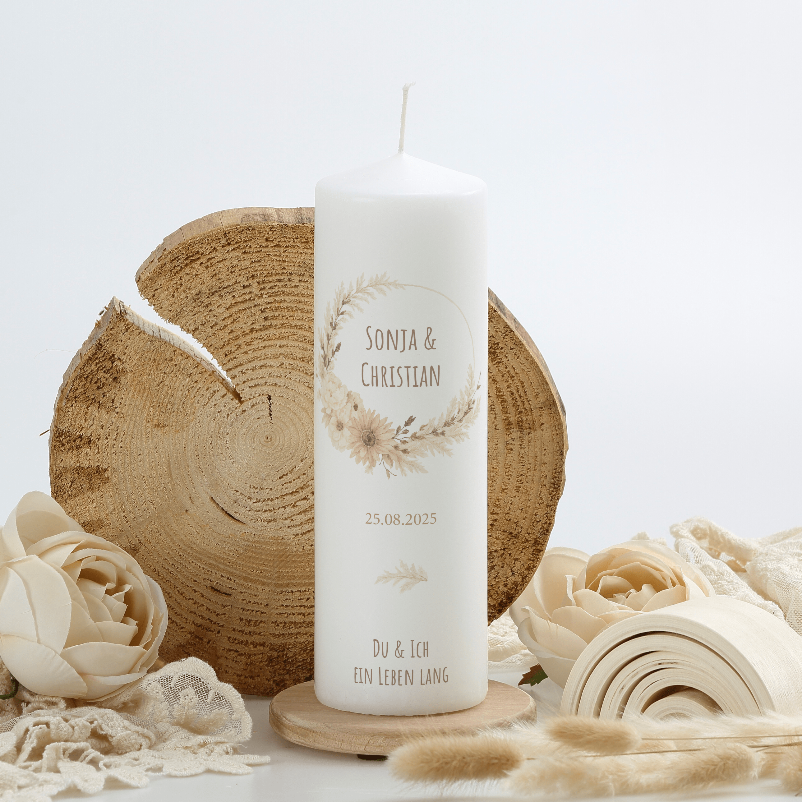Hochzeitskerze "Boho Loop" Naturtöne