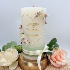 Hochzeitskerze "Herzgeflüster" creme & rosa – Bild 2