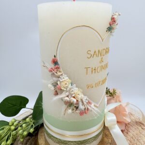 Hochzeitskerze "Herzgeflüster" creme & rosa – Bild 4