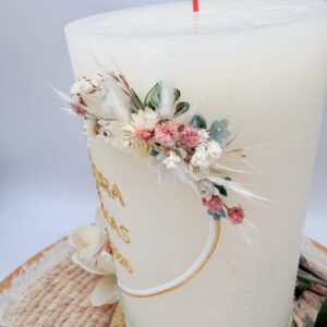 Hochzeitskerze "Herzgeflüster" creme & rosa – Bild 5