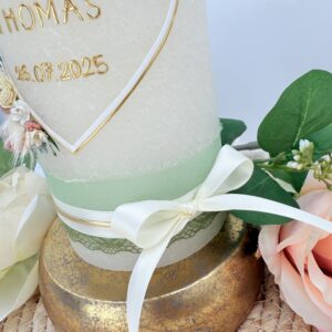 Hochzeitskerze "Herzgeflüster" creme & rosa – Bild 6
