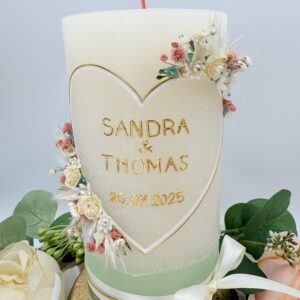 Hochzeitskerze "Herzgeflüster" creme & rosa