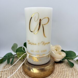 Hochzeitskerze "Golden Monogram" mit Betonsockel – Bild 5