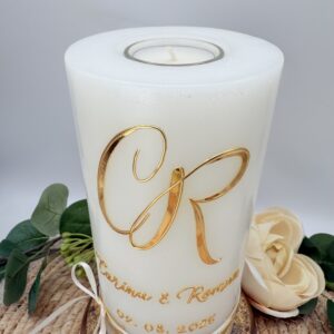 Hochzeitskerze "Golden Monogram" mit Betonsockel – Bild 4