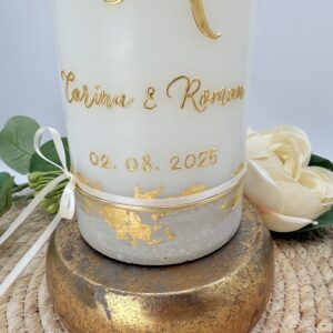 Hochzeitskerze "Golden Monogram" mit Betonsockel – Bild 3