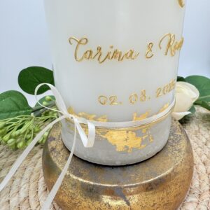 Hochzeitskerze "Golden Monogram" mit Betonsockel – Bild 2