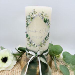 Hochzeitskerze "Flowerframe" silber & grün