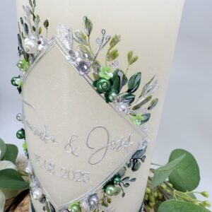 Hochzeitskerze "Flowerframe" silber & grün – Bild 2