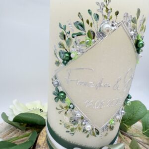 Hochzeitskerze "Flowerframe" silber & grün – Bild 3