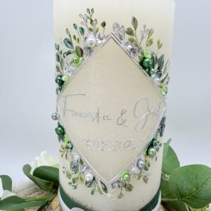 Hochzeitskerze "Flowerframe" silber & grün – Bild 4