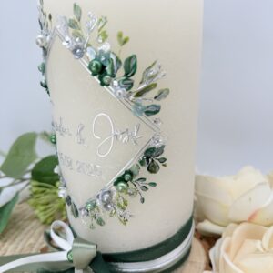 Hochzeitskerze "Flowerframe" silber & eucalyptus – Bild 3