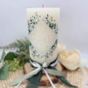 Hochzeitskerze "Flowerframe" silber & eucalyptus – Bild 2