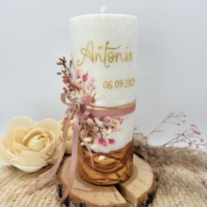 Taufkerze "Timeless Rosy Bloom"
