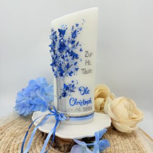 Taufkerze "Lebensbaum" blau & silber