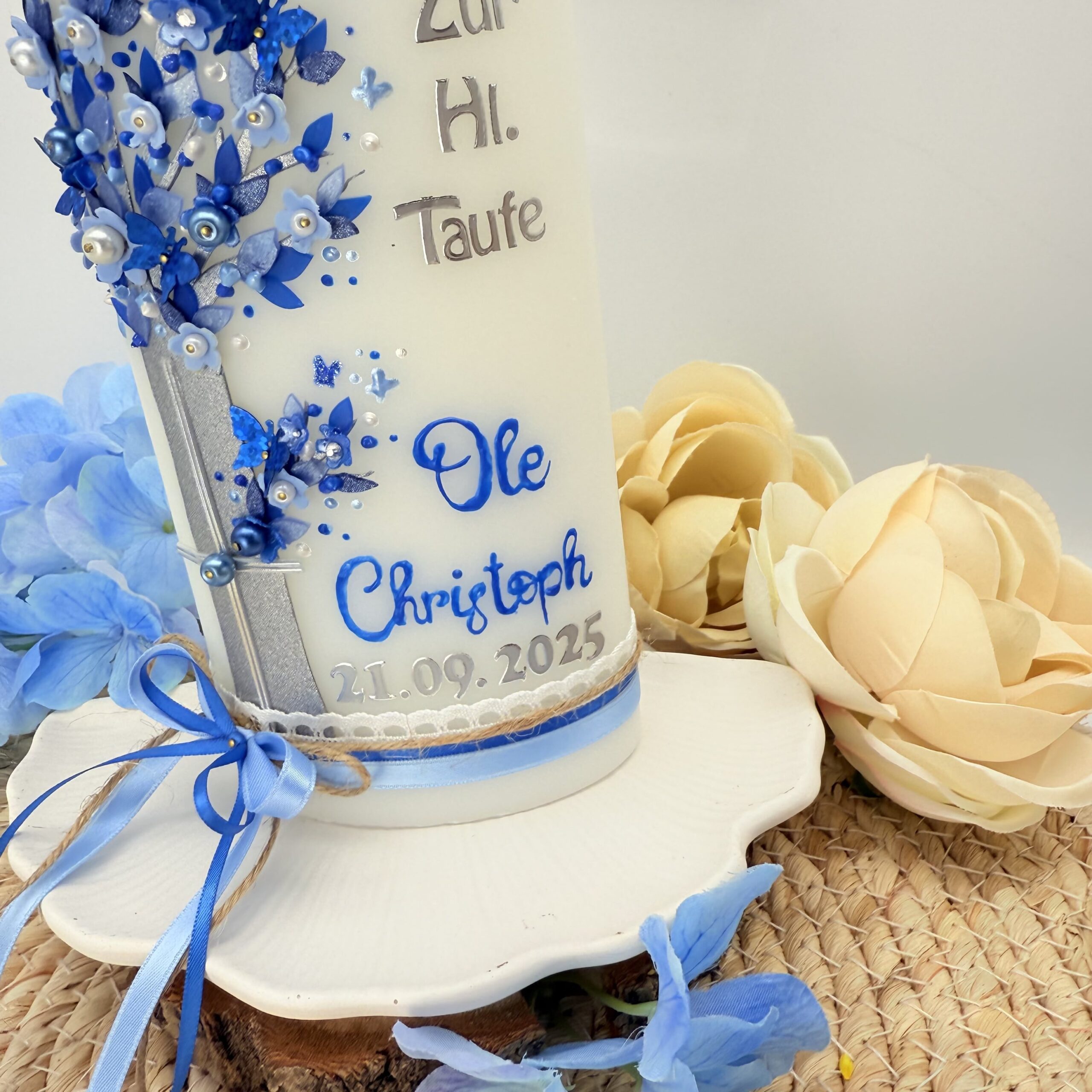 Taufkerze "Lebensbaum" blau & silber – Bild 3