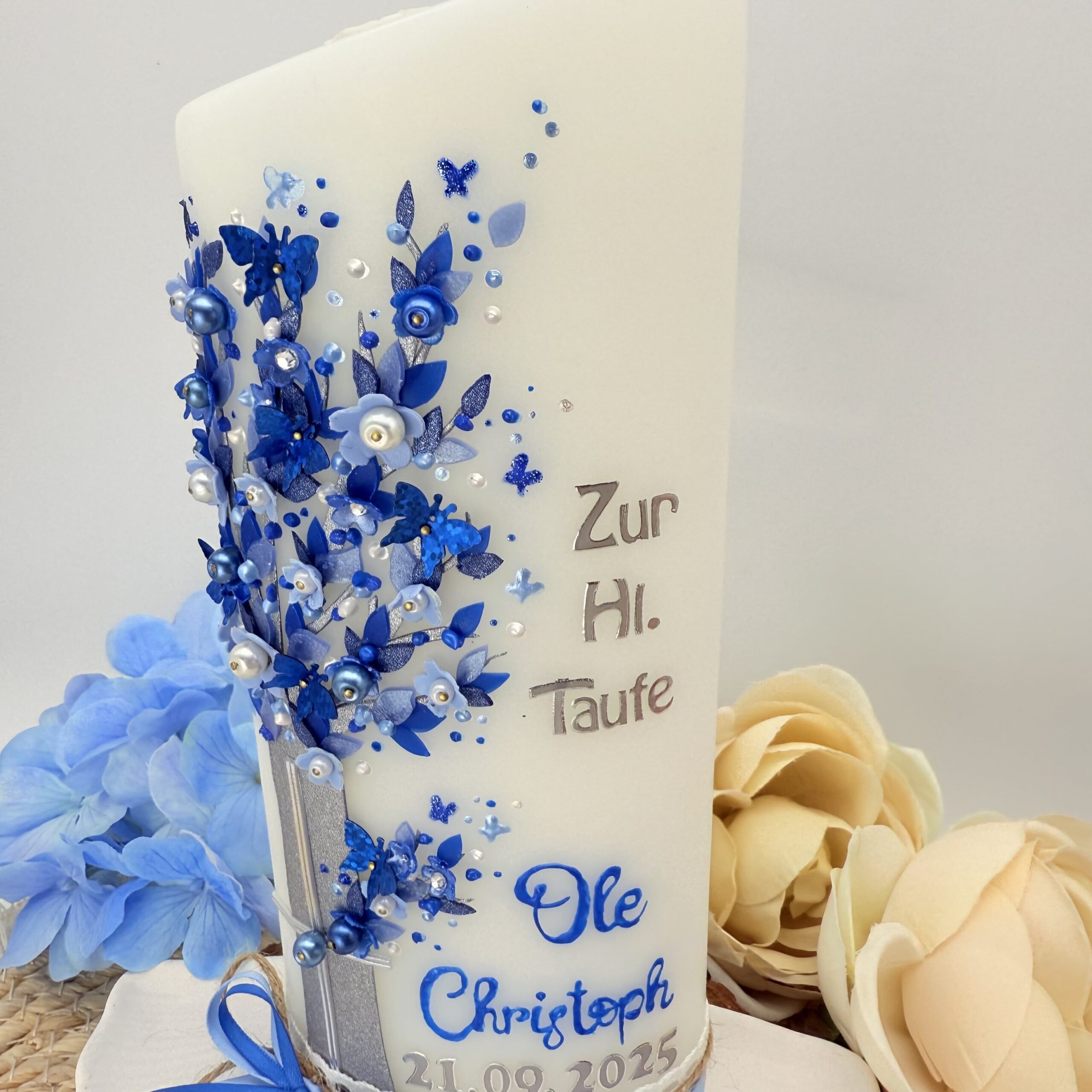 Taufkerze "Lebensbaum" blau & silber – Bild 2