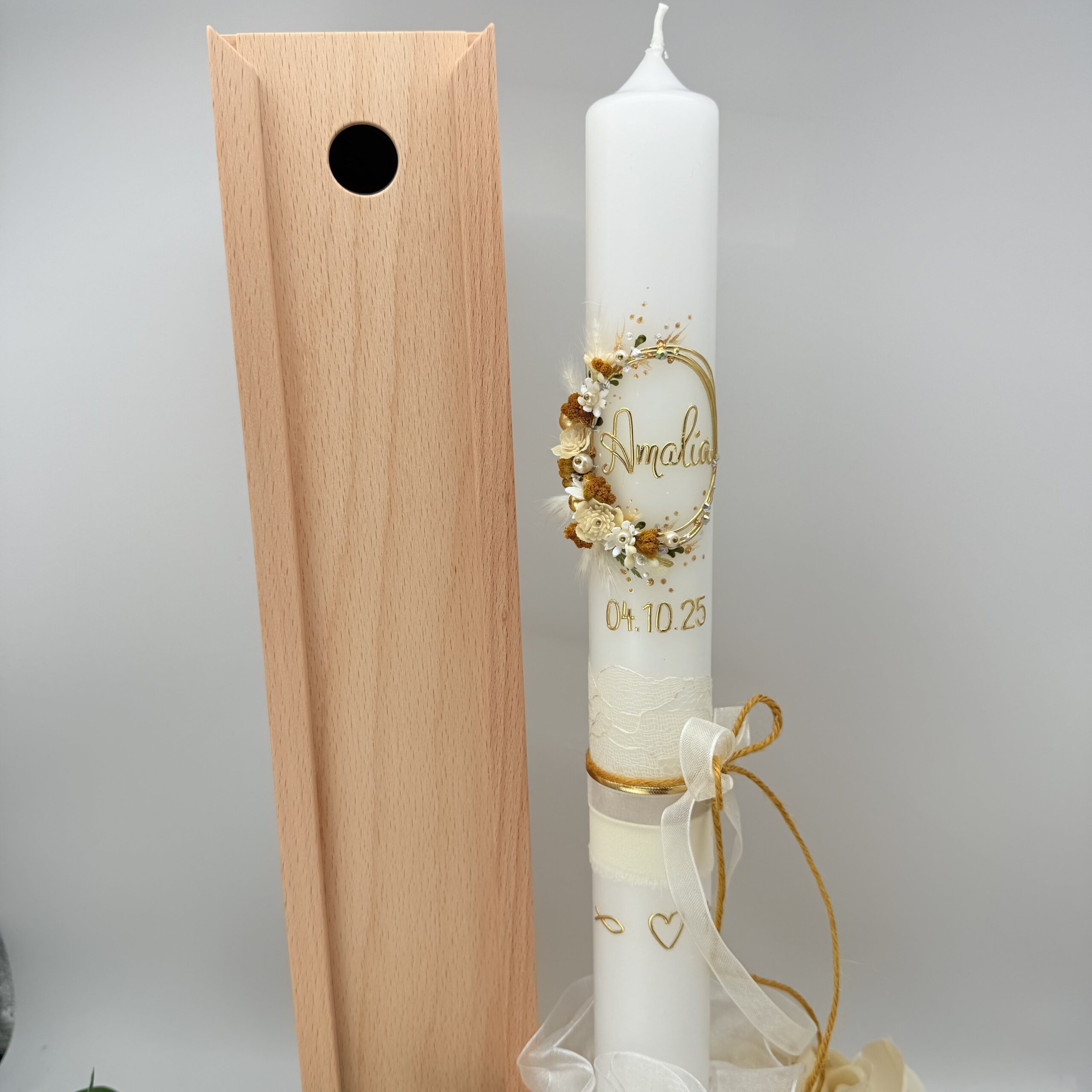 Tauf- oder Kommunionskerze "Timeless Amber Bloom" – Bild 6