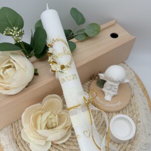 Tauf- oder Kommunionskerze "Vintagedream" senfgelb & creme